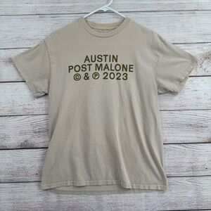 Post Malone Tour T-Shirt Mens Medium Tan Austin 2023 Concert Graphic Tee